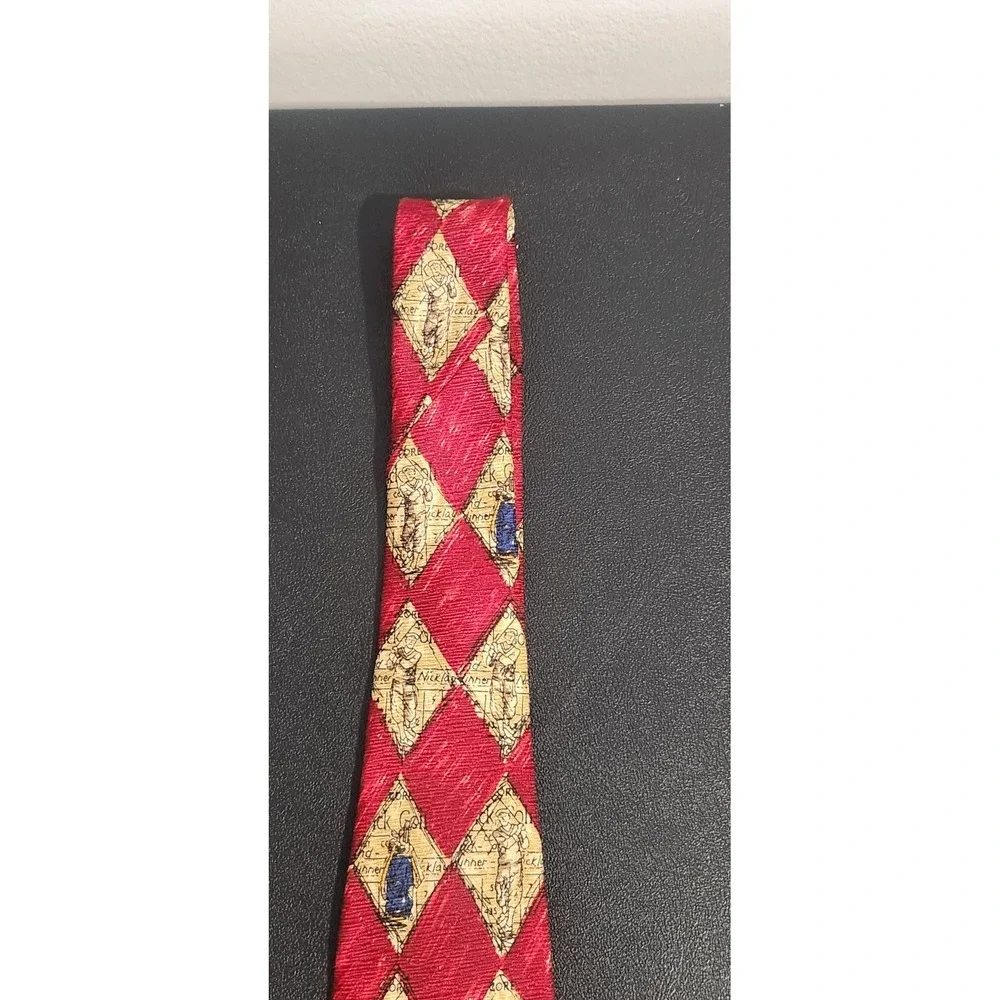 Nicklaus Golf Tie Red Gold‎ Diamond Pattern 56.5